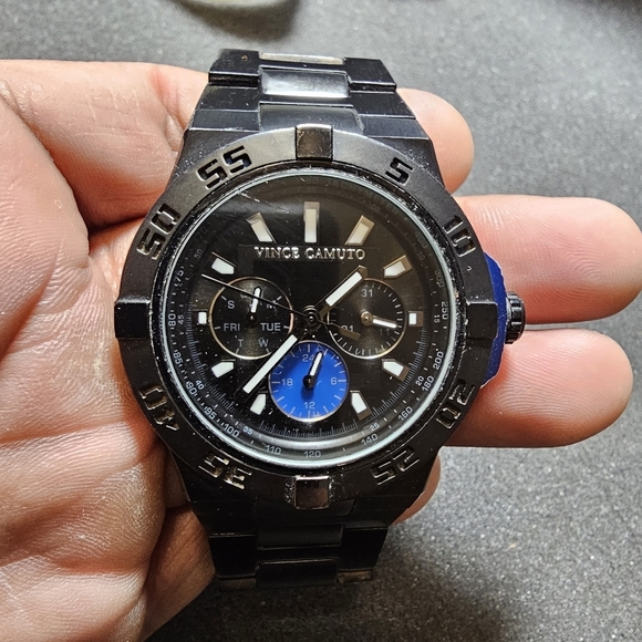 Vince Camuto Quartz Watch VC/1009BLBK The Master Blue Aluminum Black Ion-Plated - Picture 1 of 10